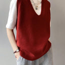 Essnce Chaleco de sueter casual de primavera con cuello en V y unicolor para mujeres