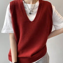 Essnce Chaleco de sueter casual de primavera con cuello en V y unicolor para mujeres