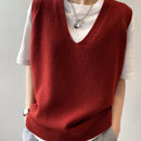 Essnce Chaleco de sueter casual de primavera con cuello en V y unicolor para mujeres
