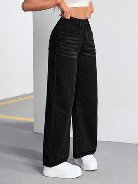 Tall Pantalones Jeans informales flojos de moda para mujeres en unicolor