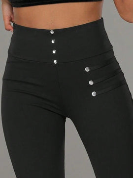 Essnce Pantalones casuales ajustados de talle alto con hebilla de metal