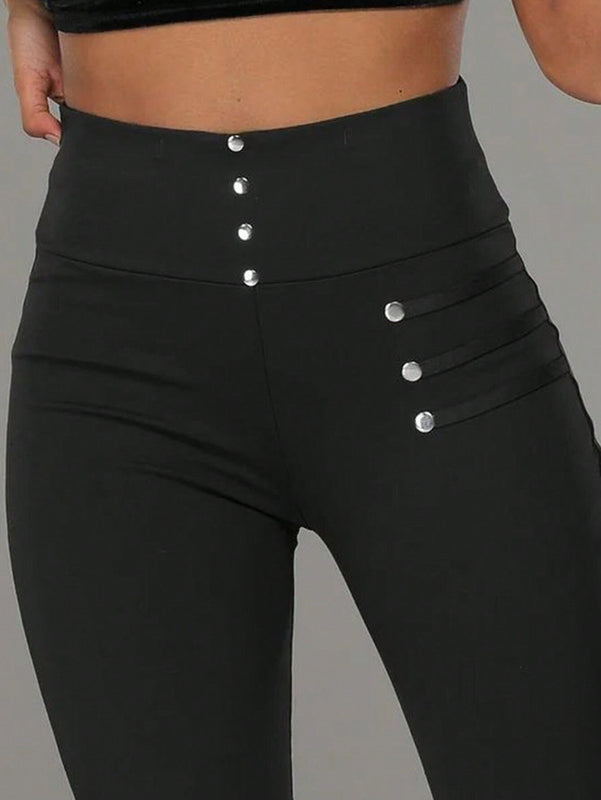 Essnce Pantalones casuales ajustados de talle alto con hebilla de metal