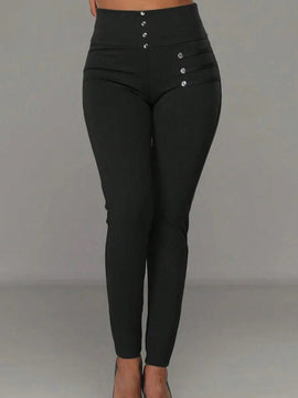 Essnce Pantalones casuales ajustados de talle alto con hebilla de metal