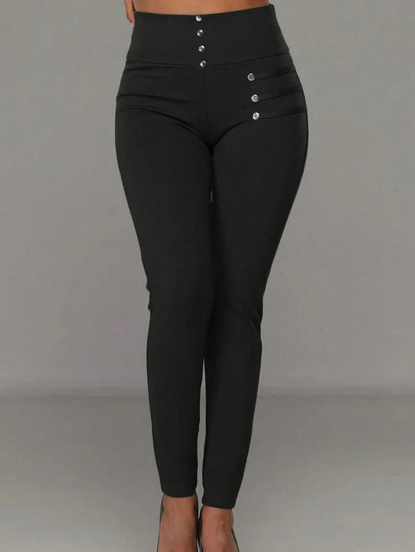 Essnce Pantalones casuales ajustados de talle alto con hebilla de metal