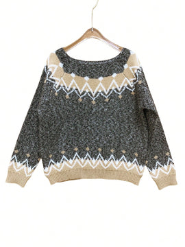 LUNE Sueter holgado de cuello redondo y jacquard para uso casual