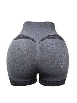 1 pieza shorts de yoga de cintura alta sin costuras amarillos, shorts comodos y transpirables con control de abdomen y levantamiento