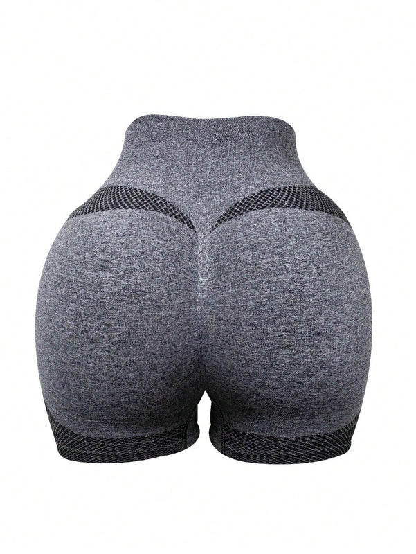 1 pieza shorts de yoga de cintura alta sin costuras amarillos, shorts comodos y transpirables con control de abdomen y levantamiento