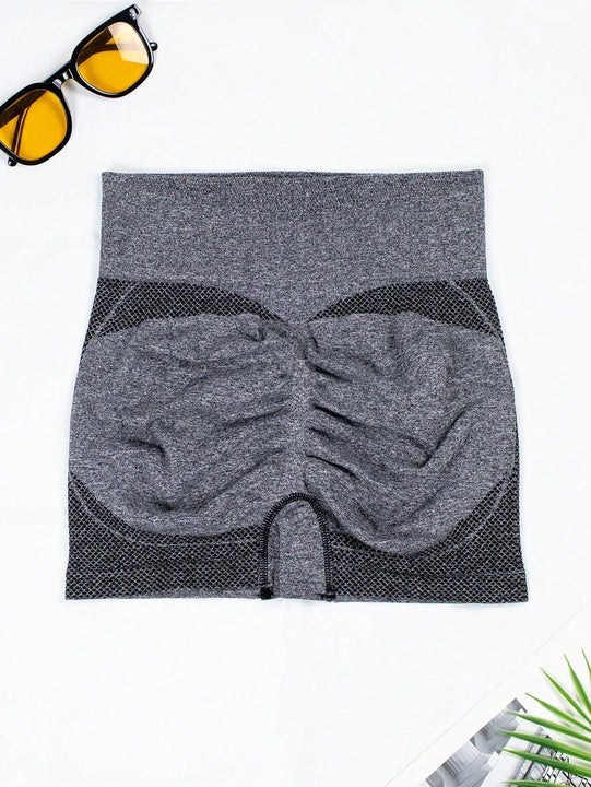 1 pieza shorts de yoga de cintura alta sin costuras amarillos, shorts comodos y transpirables con control de abdomen y levantamiento