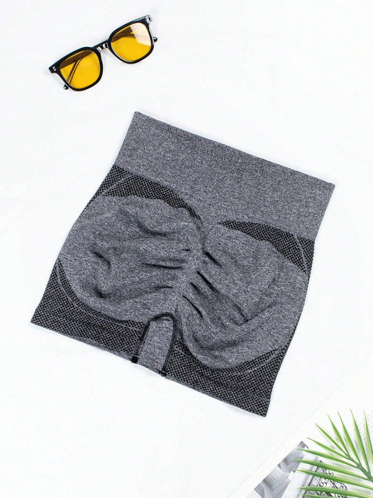 1 pieza shorts de yoga de cintura alta sin costuras amarillos, shorts comodos y transpirables con control de abdomen y levantamiento