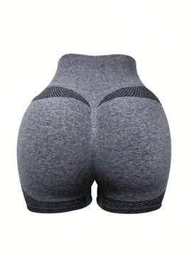 1 pieza shorts de yoga de cintura alta sin costuras amarillos, shorts comodos y transpirables con control de abdomen y levantamiento