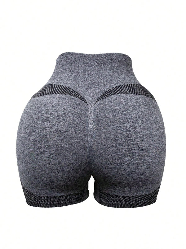 1 pieza shorts de yoga de cintura alta sin costuras amarillos, shorts comodos y transpirables con control de abdomen y levantamiento