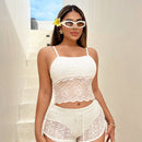 SXY Sexys shorts mini de encaje hueco, con cordon en la cintura y corte ajustado para vacaciones