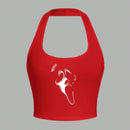 EZwear Top casual de verano sin mangas con cuello halter y diseno impreso de calavera roja