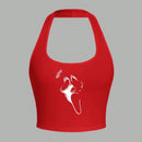 EZwear Top casual de verano sin mangas con cuello halter y diseno impreso de calavera roja