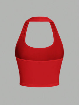 EZwear Top casual de verano sin mangas con cuello halter y diseno impreso de calavera roja