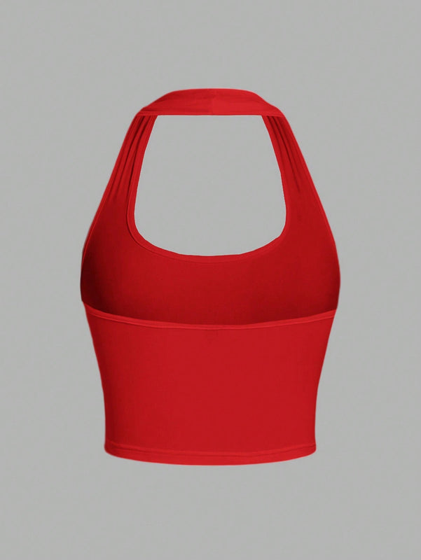 EZwear Top casual de verano sin mangas con cuello halter y diseno impreso de calavera roja