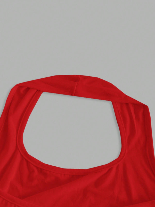 EZwear Top casual de verano sin mangas con cuello halter y diseno impreso de calavera roja