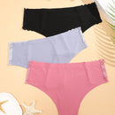 Tangas triangulares sexys, sin costuras, de baja altura, comodas y transpirables para mujeres, paquete de 3 piezas en unicolor con inserciones de encaje