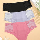 Tangas triangulares sexys, sin costuras, de baja altura, comodas y transpirables para mujeres, paquete de 3 piezas en unicolor con inserciones de encaje