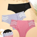 Tangas triangulares sexys, sin costuras, de baja altura, comodas y transpirables para mujeres, paquete de 3 piezas en unicolor con inserciones de encaje