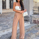 Pantalones casuales anchos de pierna ancha con cintura alta y pliegues para mujeres