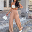 Pantalones casuales anchos de pierna ancha con cintura alta y pliegues para mujeres