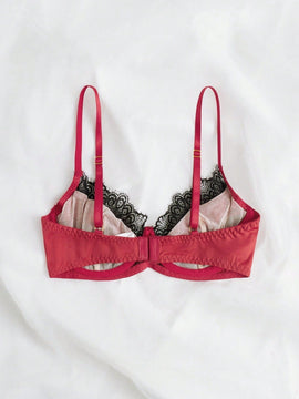Sujetador de encaje para mujer con inserciones de color contrastante, tirantes ajustables y funcion push-up