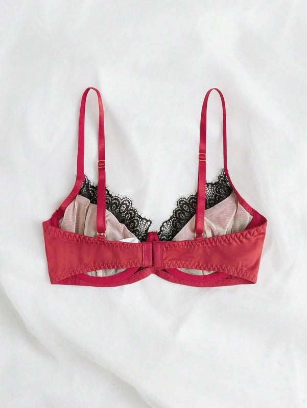 Sujetador de encaje para mujer con inserciones de color contrastante, tirantes ajustables y funcion push-up