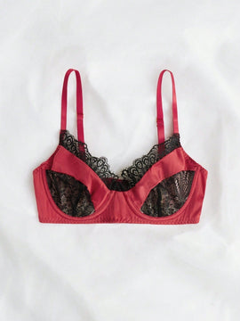 Sujetador de encaje para mujer con inserciones de color contrastante, tirantes ajustables y funcion push-up