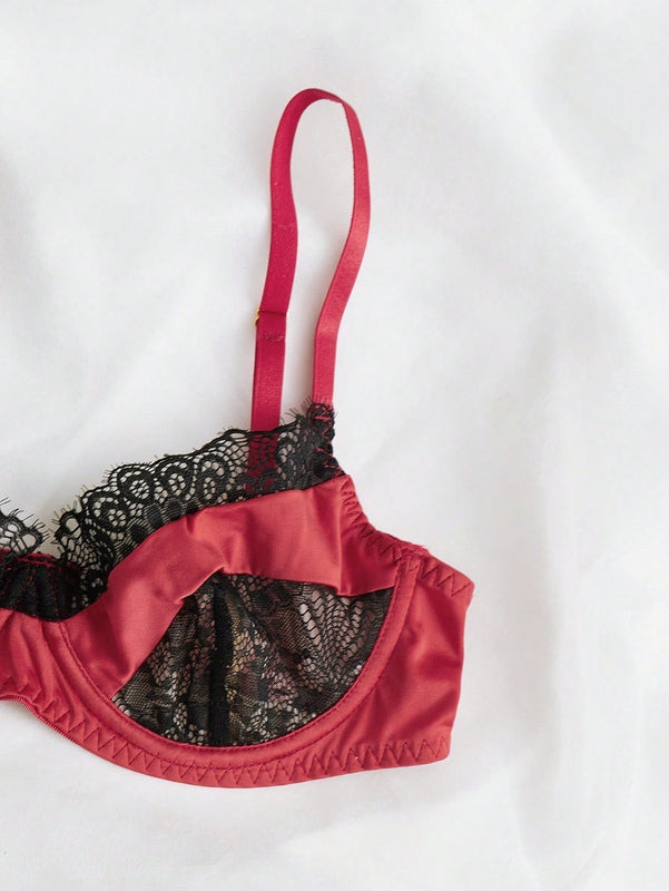 Sujetador de encaje para mujer con inserciones de color contrastante, tirantes ajustables y funcion push-up
