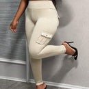 Slayr Pantalones largos casuales para mujer solidos de cintura alta y ajustados, con estilo de ropa de trabajo