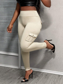 Slayr Pantalones largos casuales para mujer solidos de cintura alta y ajustados, con estilo de ropa de trabajo