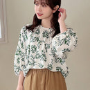 FRIFUL Camisa de mujer elegante de manga corta con estampado verde