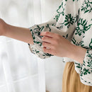 FRIFUL Camisa de mujer elegante de manga corta con estampado verde