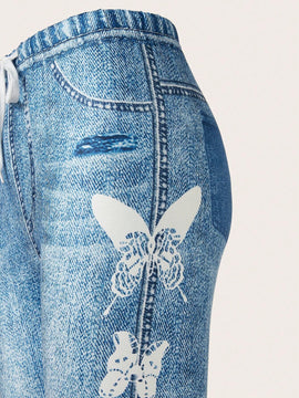 LUNE Jeans ajustados con cintura elastica y diseno de imitacion de denim, versatiles y a la moda para mujeres