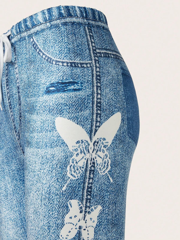 LUNE Jeans ajustados con cintura elastica y diseno de imitacion de denim, versatiles y a la moda para mujeres