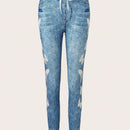 LUNE Jeans ajustados con cintura elastica y diseno de imitacion de denim, versatiles y a la moda para mujeres