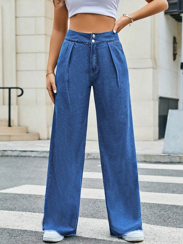 Essnce Jeans de Cintura Alta Anchos, Holgados y Plisados para Mujer