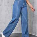 EZwear Pantalones largos de mezclilla casuales y sueltos de unicolor para mujer