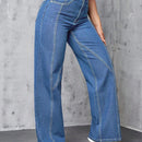 EZwear Pantalones largos de mezclilla casuales y sueltos de unicolor para mujer