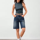 Forever 21 Top sin mangas de punto falso con estampado de rayas tejidas