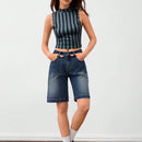 Forever 21 Top sin mangas de punto falso con estampado de rayas tejidas
