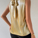 Prive Camiseta sin mangas de moda para mujer con cuello alto medio y color metalico