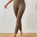PETITE Pantalones largos simples para mujeres con corte ajustado, cremallera en la bragueta y boton en la cintura