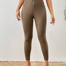 PETITE Pantalones largos simples para mujeres con corte ajustado, cremallera en la bragueta y boton en la cintura