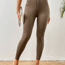 PETITE Pantalones largos simples para mujeres con corte ajustado, cremallera en la bragueta y boton en la cintura