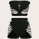 Conjunto De Ropa Interior Femenina Solido De Color Solido Con Diseno De Huecos Sin Tirantes