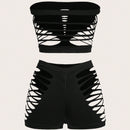 Conjunto De Ropa Interior Femenina Solido De Color Solido Con Diseno De Huecos Sin Tirantes