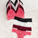 Conjunto de 8 piezas de sosten y Tangas para mujer en unicolor y con encaje y detalle de borde de concha