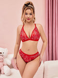 Conjunto de ropa interior sexy de 2 piezas con estampado digital de corazon
